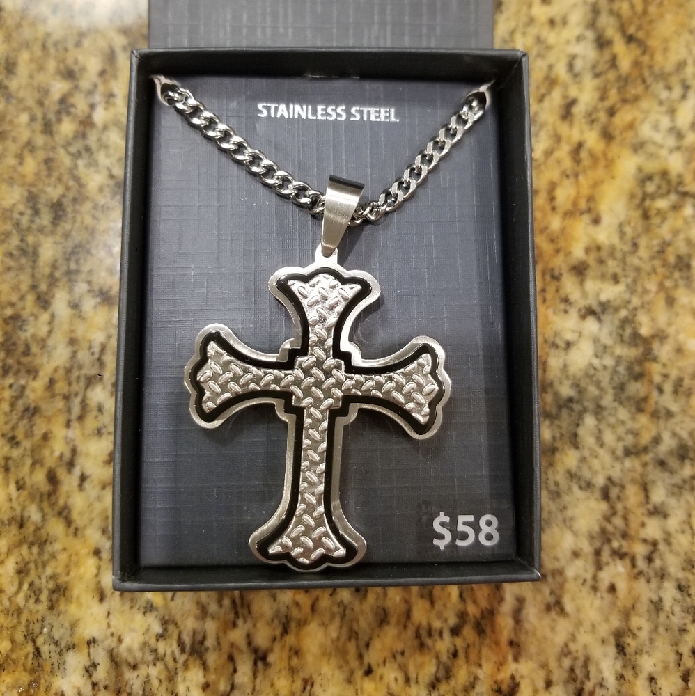 New Men's Stainless Steel Cross Necklace